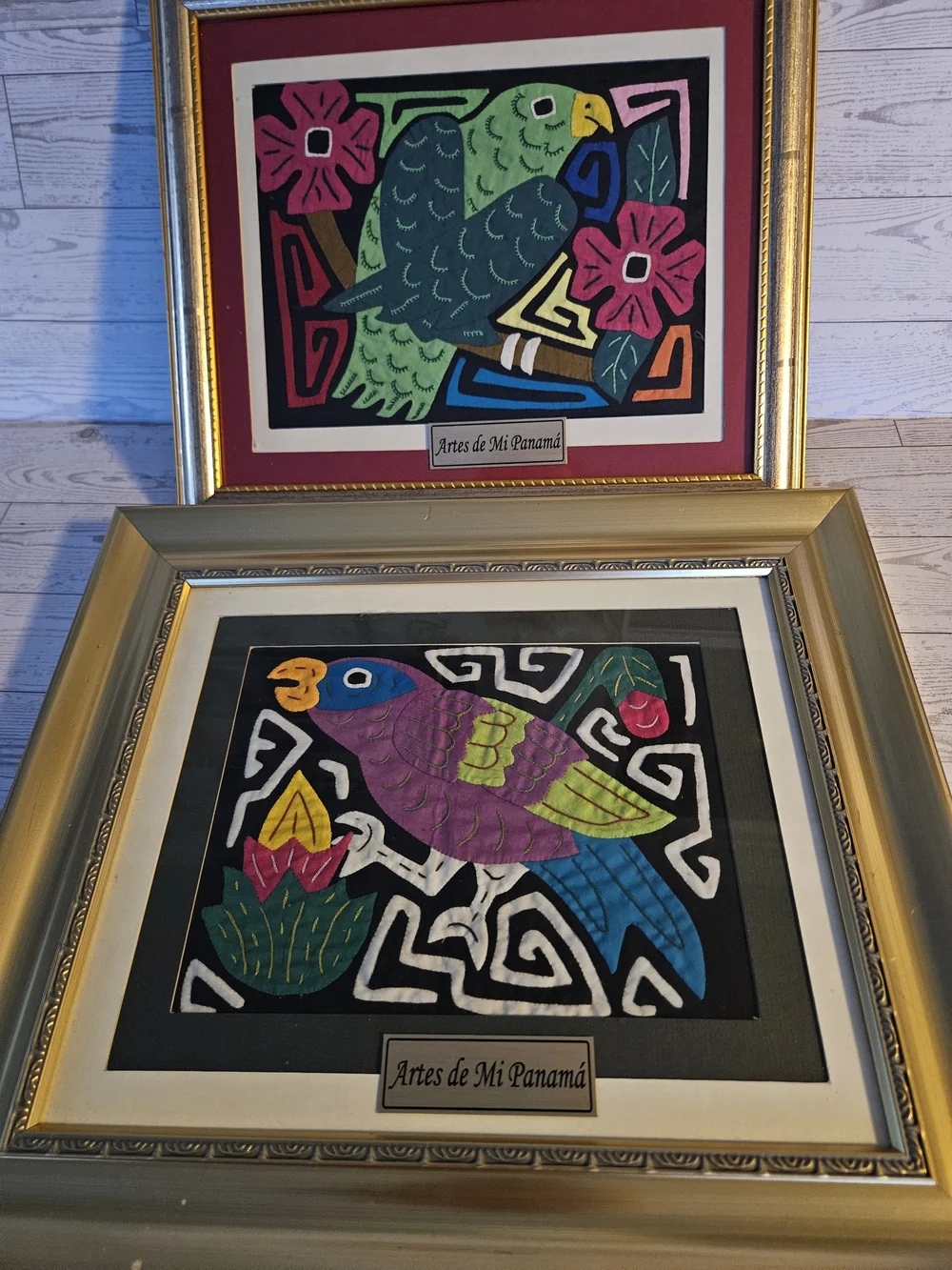 Set of 2 Framed Authentic Panamanian Mola Textile Art - Artes de Mi Panamá